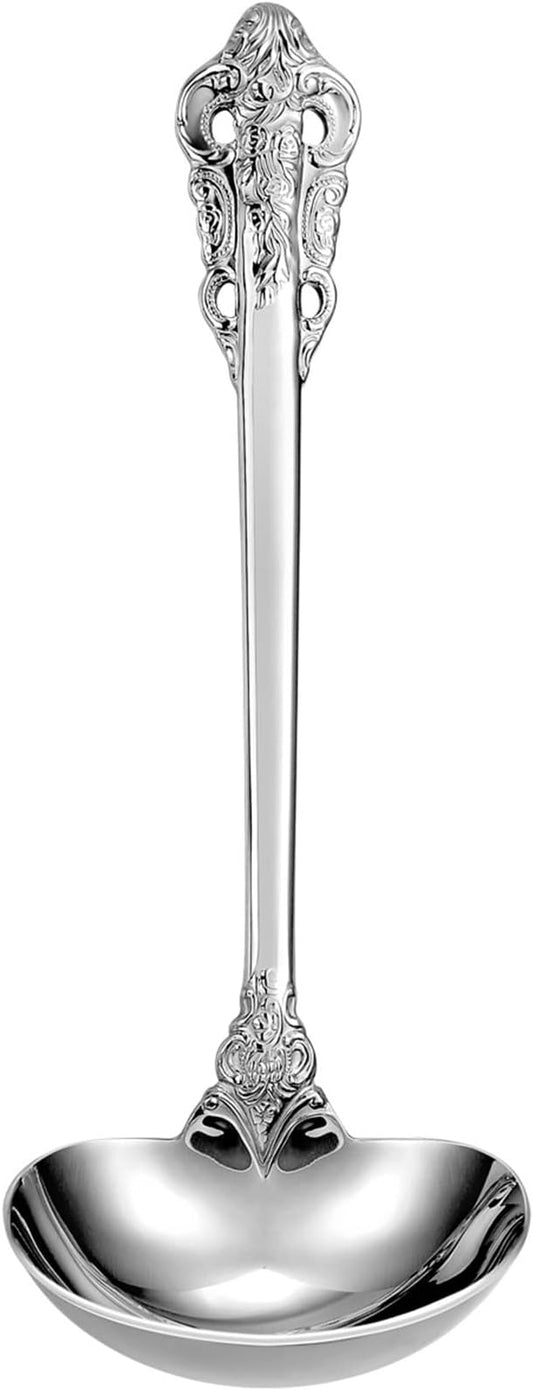 KEAWELL Premium 7.5 inch Luxury Gravy Ladle, 18/10 Stainless Steel, Small Gravy Spoon for Home. Solid and Sturdy, Dishwasher Safe. (1, Silver)