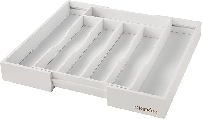 Expandable Bamboo Kitchen Drawer Organizer for Cutlery and Utensils, Adjustable Bamboo Wood Cutlery Tray in Drawer for Flatware and Silverware in Kitchen, (White) - Image 2