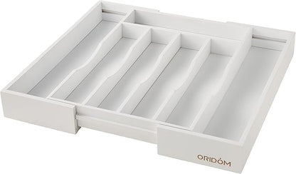 Expandable Bamboo Kitchen Drawer Organizer for Cutlery and Utensils, Adjustable Bamboo Wood Cutlery Tray in Drawer for Flatware and Silverware in Kitchen, (White) - Image 2