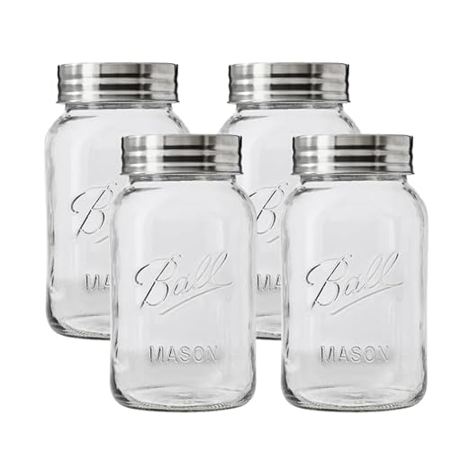 Ball Regular Mouth Glass Mason Jars with Lids and Bands, Used for Canning (Quart, 32 Ounce (Pack of 4)) by BallJar