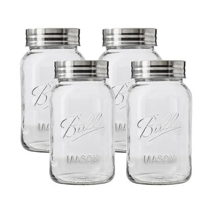 Ball Regular Mouth Glass Mason Jars with Lids and Bands, Used for Canning (Quart, 32 Ounce (Pack of 4)) by BallJar