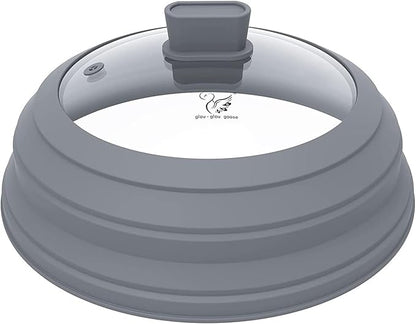 Microwave Splatter Cover Glass Splatter Guard Lid with Collapsible Silicone for Food Pot Plate Cover 11.8 inch Light Grey by GGG-GLOU-GLOUGOOSE