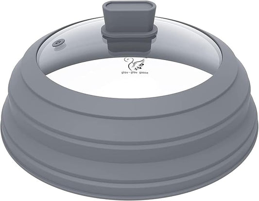Microwave Splatter Cover Glass Splatter Guard Lid with Collapsible Silicone for Food Pot Plate Cover 10.8 inch Light Grey by GGG-GLOU-GLOUGOOSE