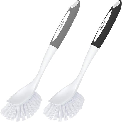 Amazer Dish Brush, 2 Pack Dish Scrubber with Handle, Kitchen Dishes Brushes, Scrub Brush with Stiff Bristles for Cleaning, Sink, Pots, Pans by Amazer