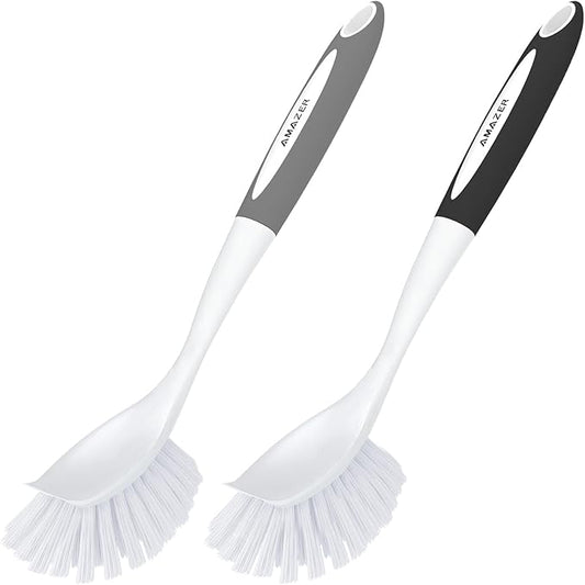 Amazer Dish Brush, 2 Pack Dish Scrubber with Handle, Kitchen Dishes Brushes, Scrub Brush with Stiff Bristles for Cleaning, Sink, Pots, Pans by Amazer