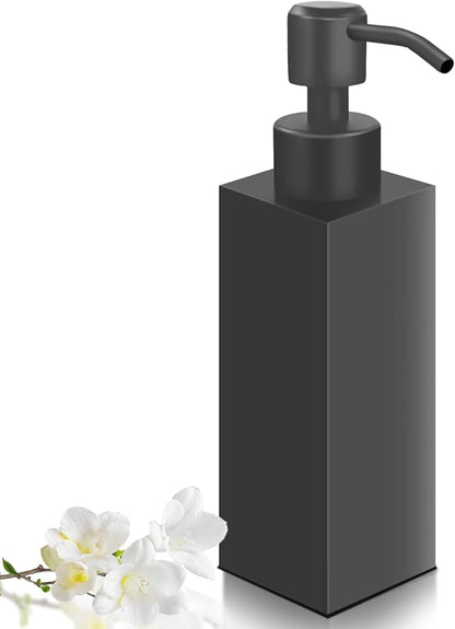 Black Soap Dispenser, Matte Black Stainless Steel, Rust-Proof Liquid Hand Dish Dispenser for Bathroom & Kitchen, 8.5 Oz Refillable Countertop Lotion Bottle (Square) by GLUBEE