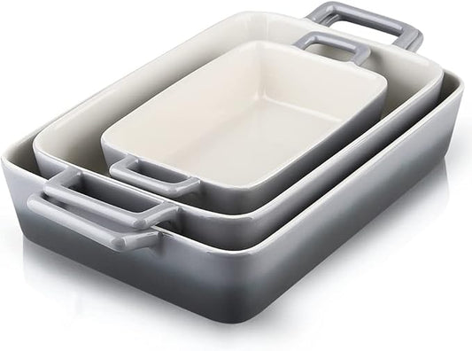 KOOV Bakeware Set, Ceramic Baking Dish, Rectangular Baking Pans for Cooking, Cake Dinner, Kitchen, Banquet and Daily Use, 12 x 8.5 Inches, 3-Piece (Gradient Gray) by KOOV