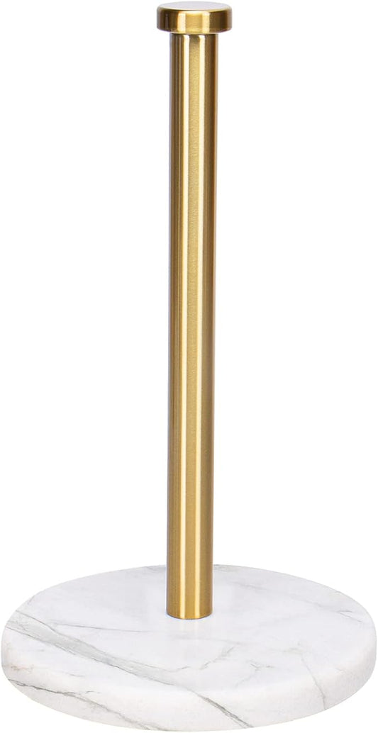 NearMoon Standing Paper Towel Holder, Kitchen Paper Towel Tissue Holder- for Bathroom Kitchen Countertop, Standard or Jumbo-Sized Roll Paper (with Marble Base, Brushed Gold) by NearMoon
