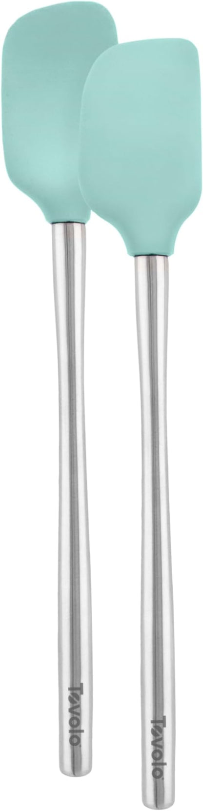 Tovolo Flex Core Silicone Spatula Spoonula Set of 2 for Non Stick Cast Iron Cooking & Baking, Dishwasher Safe Heat Resistant BPA Free Long Stainless Steel Handle Kitchen Utensil, Aqua Seafoam Green