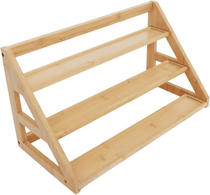 3 Tier Bamboo Spice Rack Organizer for Cabinet - Seasoning Rack Fits 24 Spice Jars, 17.5” Wide Countertop & Cabinet Organizer for Kitchen Organization