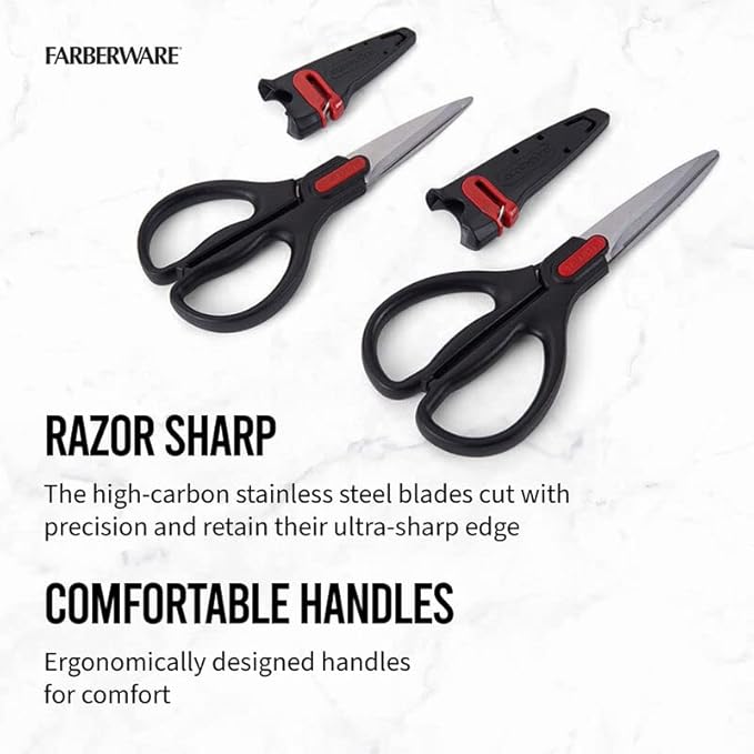 Farberware All Purpose and Utility scissors with Edgekeeper Sharpening Sheaths, Strong and Durable Multi Use Scissors, 2-Piece, Black/Red - Image 5