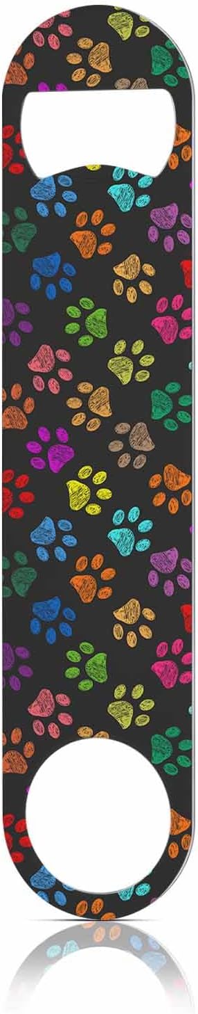 Colorful Paw Prints Stainless Steel Bottle Opener Hand Drawn Cat Dog Foot Prints Cartoon Cute Flat Beer Bottle Opener Keychain for Home Kitchen Bar Restaurant Party Birthday Gift