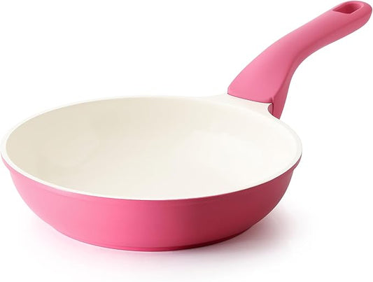 PRICUSIS Nonstick Ceramic Frying Pan, 8/10 Inch Skillet with Stay Cool Handle, Fully Coated, Induction Compatible & Oven Safe, 100% Dishwasher Safe, PTFE PFAS & PFOA Free（8 Inch, Raspberry Red）
