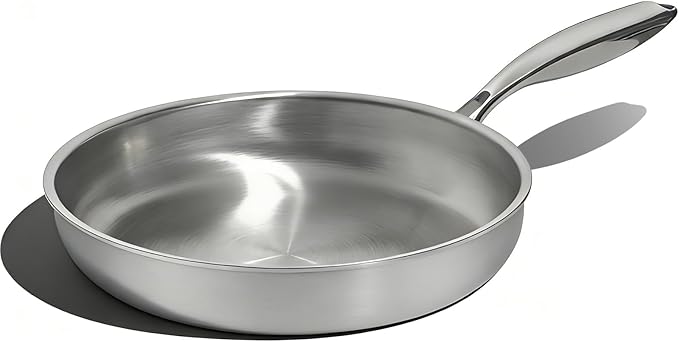 Umite Chef 10 Inch Stainless Steel Frying Pan, Non-Toxic 5 Ply Stainless Clad, Professional Skillet Cookware, Dishwasher Safe Kitchen Pan, Compatible with Induction, Oven Safe Saucepan,PFOA&PTFE Free by UmiteChef