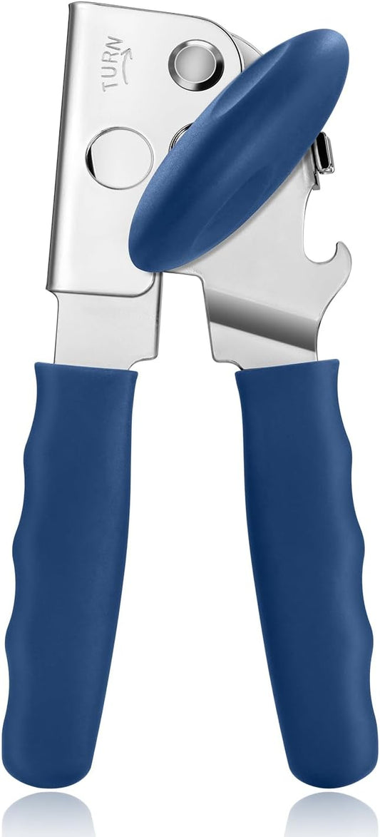 Can Opener Manual Heavy Duty, UHIYEE Hand Held Can Openers for Seniors with Comfort Grip Sharp Blade, Solid Steel Hand Manual Can Open with Magnet for Kitchen Camping, Blue by UHIYEE