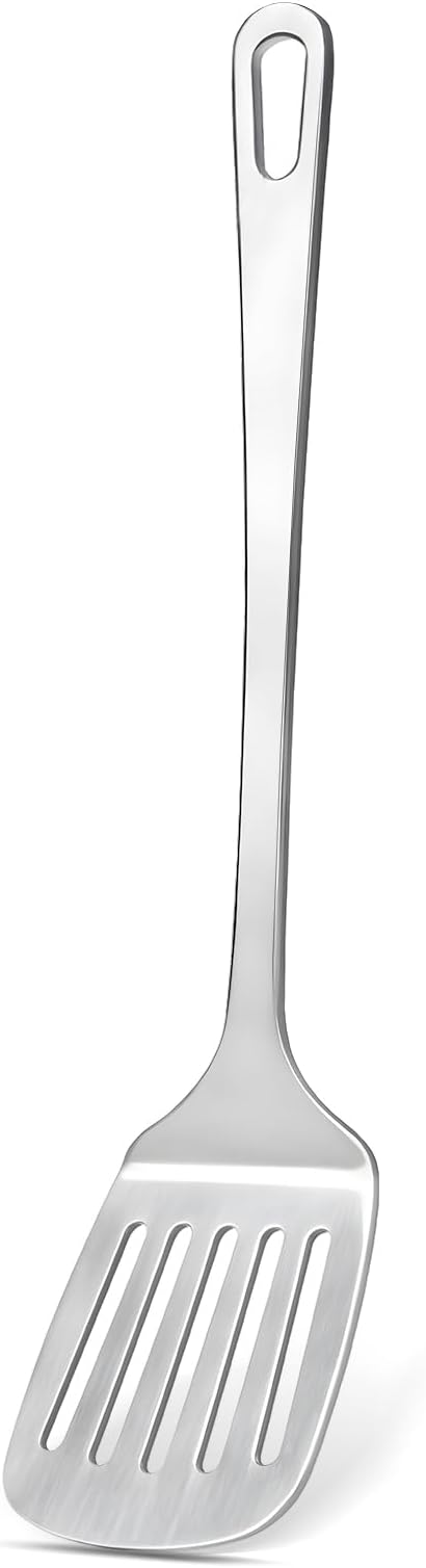 Stainless Steel Spatula, Metal Spatula Slotted Turner, Heavy Duty Sturdy Spatulas for Kitchen Use, High Heat Resistant Cooking Utensils for Fish Eggs Pancakes, Dishwasher Safe, Easy to Clean, Silver by Unknown