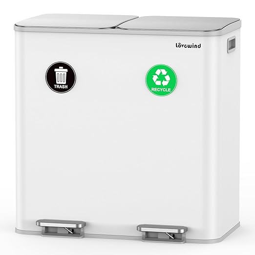 Lovewind Trash Can, 2 x 10.5 Gallon (2 x 40 L) Garbage Can for Kitchen Dual Compartment Recycling Kitchen Step Trash Bin, Stainless Steel Trash and Recycle Bin Combo with Soft-Close Lid, White by LOVEWIND