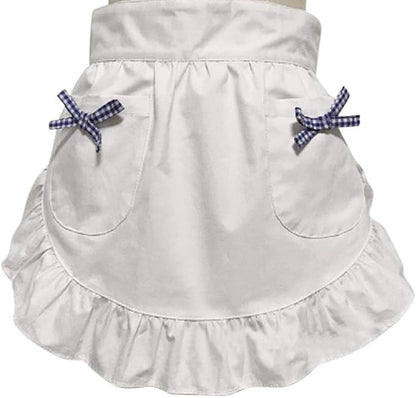 CRB Fashion Waist Apron Kitchen Cooking Restaurant Cotton Bistro Half Aprons with Pockets For Woman