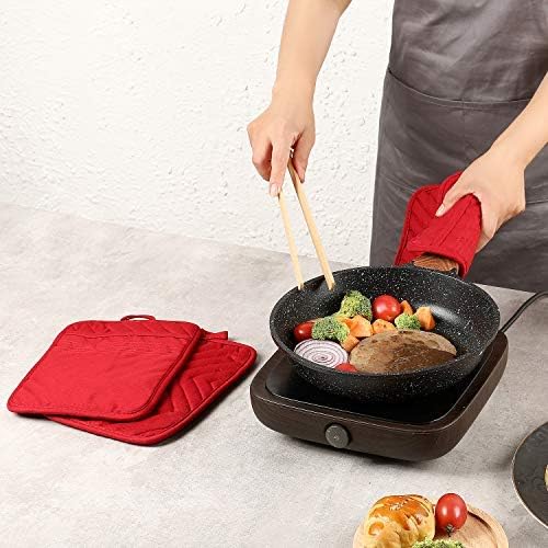 Oven Pot Holder with Pocket Cotton Heat Resistant Coaster Potholder Kitchen Hot Pad Oven Mitts for Cooking Square 7"x9"Set of 5 (Red) - Image 7