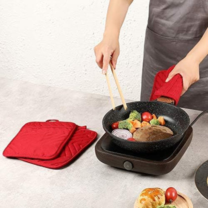 Oven Pot Holder with Pocket Cotton Heat Resistant Coaster Potholder Kitchen Hot Pad Oven Mitts for Cooking Square 7"x9"Set of 5 (Red) - Image 7