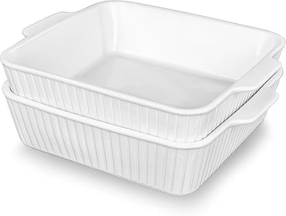 10" Square Ceramic Casserole Dish Set of 2-2.6 Qt Deep Baking Dishes with Handles for Oven, Lasagna Pan for Casseroles Cake Bread, Microwave Dishwasher Safe Bakeware Set, White - Image 9