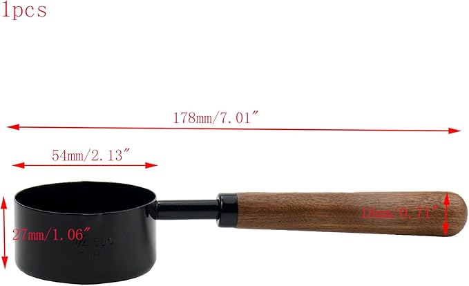 1pcs 1/4 Cup Measuring Cup with Wooden Handle Stainless Steel Measuring Scoop 60ml Measuring Spoon Black 1/4 Measuring Cups for Baking Cooking Wet and Dry Ingredients (60ml) - Image 3