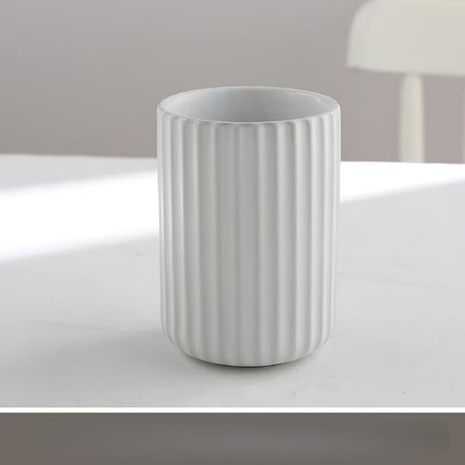 TOPYOKK Stoneware Coffee Bar Utensil Holder Tea & Coffee Spoon & Stirrer Holder for Stir Stick Straw Teaspoon Holder Spoon Cup Small Utensil Jar Fluted Vertical Stripe (Pure White) - Image 7