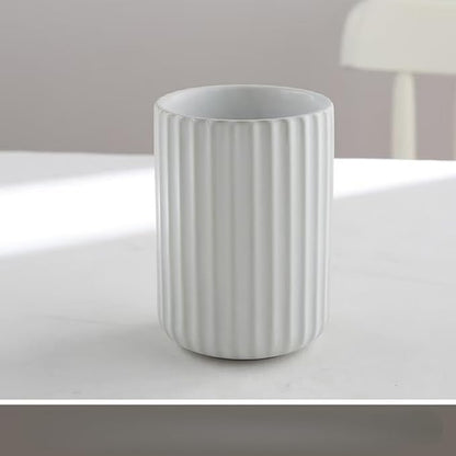 TOPYOKK Stoneware Coffee Bar Utensil Holder Tea & Coffee Spoon & Stirrer Holder for Stir Stick Straw Teaspoon Holder Spoon Cup Small Utensil Jar Fluted Vertical Stripe (Pure White) - Image 7