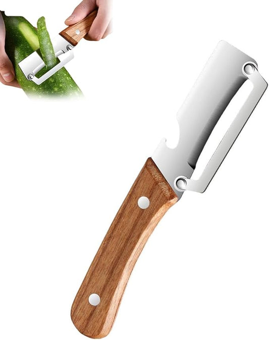 2-in-1 Multifunctional Vegetable Peeler, Premium Vegetable Peeler with Wooden Handle and Bottle Opener, Kitchen Tool for Fruit Apple Potato Pumpkin Papaya (1PC) by ocpcrn