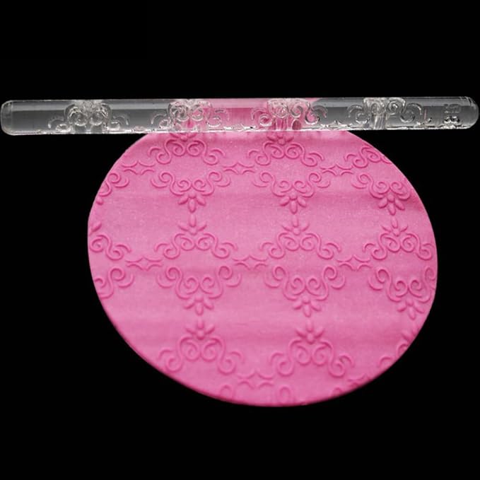 Rengue Acrylic Rolling Pin with 28 Patterns, Compliant Material Comfortable Grip, 6.3 by 0.4 Inch Lightweight for Dough and Pastry Number 4