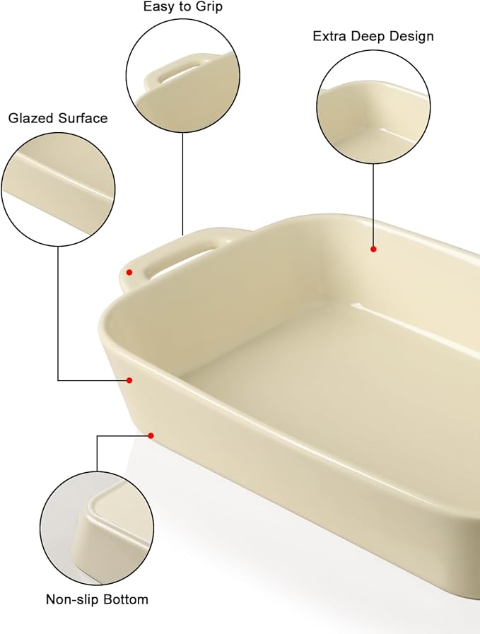 Sweejar Ceramic Bakeware Set, 9x13 Rectangular Baking Dish for Cooking, Kitchen, Cake Dinner, Banquet and Daily Use, Casserole Dishes for Oven Porcelain Baking Pans（Beige) - Image 5