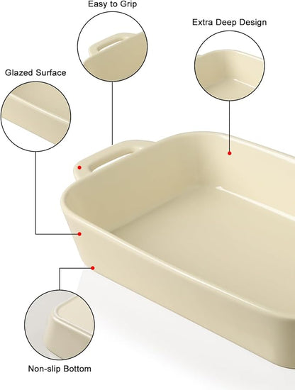 Sweejar Ceramic Bakeware Set, 9x13 Rectangular Baking Dish for Cooking, Kitchen, Cake Dinner, Banquet and Daily Use, Casserole Dishes for Oven Porcelain Baking Pans（Beige) - Image 5