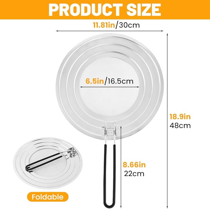 Stainless Steel Splatter Screen for Frying Pan, Collapsible Grease Splatter Guard with Folding Insulated Handle for Fry Pans, Cover Oil Splash from Bacon, Oil or Deep Fryer(SIZE:11.81inch) - Image 2