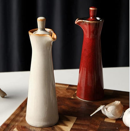 Small Ceramic Olive Oil Dispenser Bottle for Storage Of Oil, Vinegar, Soy Sauce, 120ml / 4oz - Red