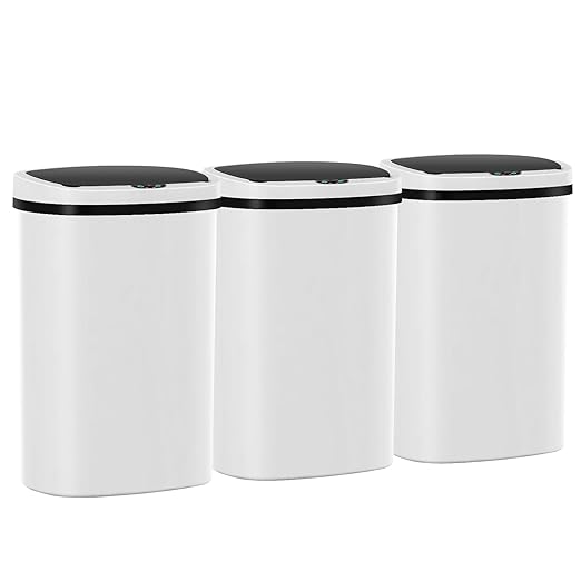 13 Gallon Trash Can,50Liter Plastic High-Capacity Automatic Kitchen Trash Can with Lid,Motion Sensor Touch Free Garbage Cans for Bathroom, Bedroom, and Kitchen (3,White) by Home