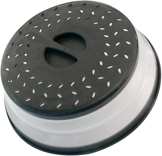 Collapsible Microwave Splatter Cover, Microwave Plate Cover With Steam Vent，BPA-Free Silicone & Plastic (black, 10.5IN)