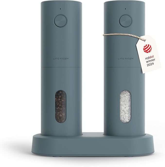LARS NYSØM Electric Salt and Pepper Grinder Set, USB Rechargeable, Automatic Salt and Pepper Mills, Spice Shakers Refillable with LED Light, Adjustable Coarseness, Ceramic Grinder (Stone Blue) by LN