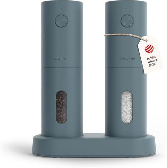 LARS NYSØM Electric Salt and Pepper Grinder Set, USB Rechargeable, Automatic Salt and Pepper Mills, Spice Shakers Refillable with LED Light, Adjustable Coarseness, Ceramic Grinder (Stone Blue) by LN