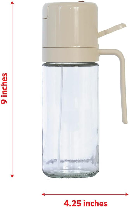 Glad 2 in 1 Oil Dispenser, 18.6oz/550ml - Olive Oil Sprayer for Cooking, Pouring Salad Dressing, and Grilling - Kitchen Gadget with Refillable Glass Bottle, Handle, and Mist or Pour Options - Beige