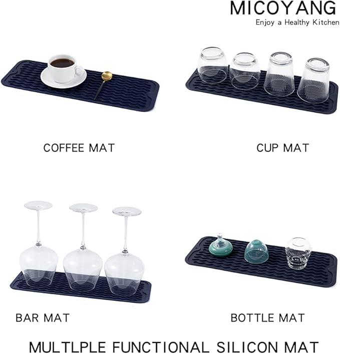 MicoYang Silicone Dish Drying Mat for Multiple Usage,Easy clean,Eco-friendly,Heat-resistant Silicone Mat for Kitchen Counter,Sink,Bar,Bottle,or Cup Navy Blue M 17 inches x 6 inches - Image 4