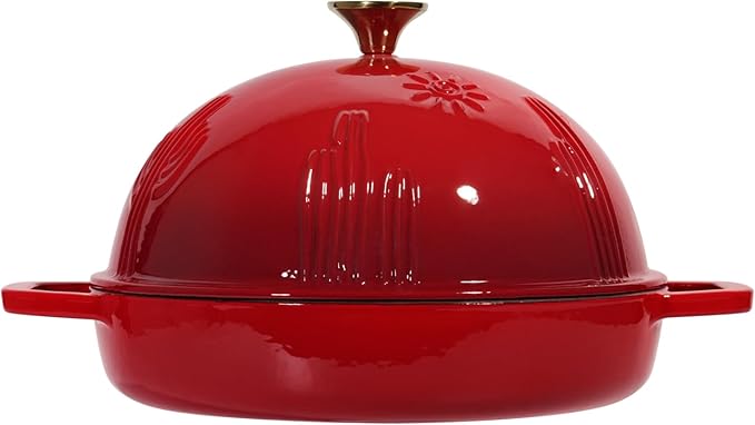 Flavehc Cast Iron Bread Oven With Cloche Lid for Baking - Red Enameled Dutch Oven With Dome Lid for Sourdough - 5 qt - Image 3