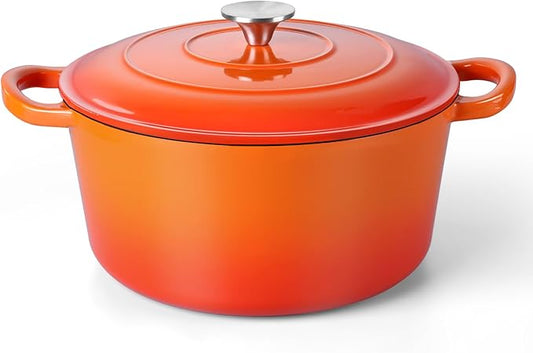 TeamFar Enameled Cast Iron Dutch Oven, 6QT Nonstick Dutch Oven Pot with Lid & Dual Handles for Bread Baking Braising Simmer Roasting, Non Toxic & Heavy Duty, Multi Stoves & Oven Safe - Orange by TeamFar