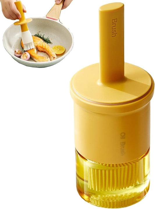 Glass Oil Dispenser with Heat Resistant Brush,Oil Dispenser Bottle with Silicone Pastry Brush for Kitchen,Cooking Vinegar and Sauce BBQ Grill Frying (Oil Dispenser-Yellow)