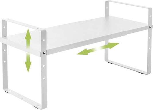 Across-Star Expandable Cabinet Shelf Organizer Rack, Stackable Kitchen Counter Storage Shelves Stand, Adjustable Height Pantry Shelf Spice Rack (White, 1 Pack) by Acorss-Star