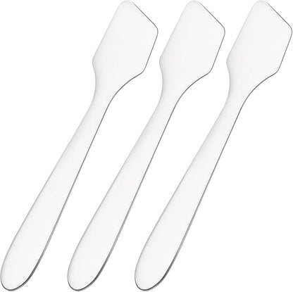 Pndeyo 3pcs Mini Stainless Steel Makeup Spatula, Reusable Cosmetic Cream Spatulas Spoon, Skincare Scoop Applicator Facial Massage Beauty Tools for Mixing and Sampling Face Eye Cream- Silver