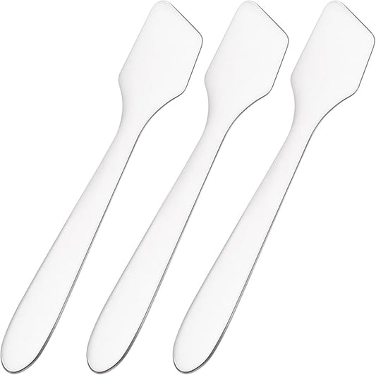 Pndeyo 3pcs Mini Stainless Steel Makeup Spatula, Reusable Cosmetic Cream Spatulas Spoon, Skincare Scoop Applicator Facial Massage Beauty Tools for Mixing and Sampling Face Eye Cream- Silver