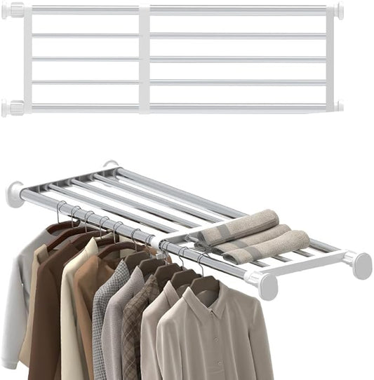 Hershii Tension Shelf Expandable Rod Closet System Heavy Duty Clothes Hanger Adjustable DIY Storage Organizer Freestanding Partitions Shoe Rack