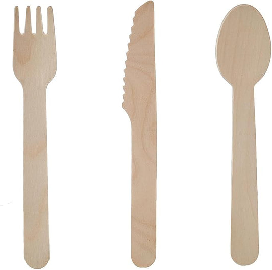 JALUXING 100% Compostable Wooden Cutlery Set - 300 Combo Utensils Disposable Wood Silverware, Eco Friendly, Party Flatware Recyclable Sustainable(Formerly FULING)