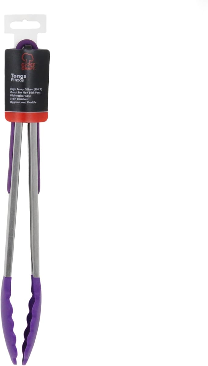 Chef Craft Premium Silicone Cooking Tongs, 12 inch, Purple - Image 2