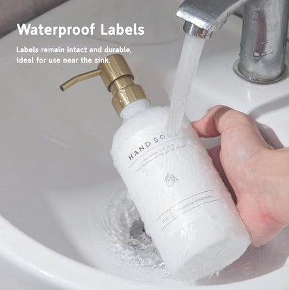[Luxury] Kitchen Soap Dispenser Set - 16OZ White Glass Bottle, Stainless Steel Pump, Instant Dry Tray, Waterproof Labels, Non-Slip Silicone Pad, and Dish Brush | Upgrade for Your Kitchen and Bathroom - Image 3